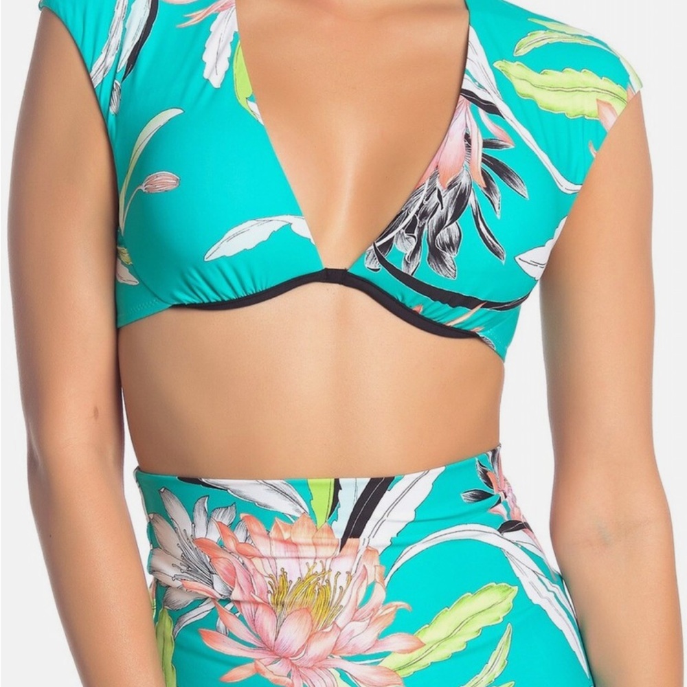 Trina Turk Shangri La Flora Cap Sleeve Bikini Top